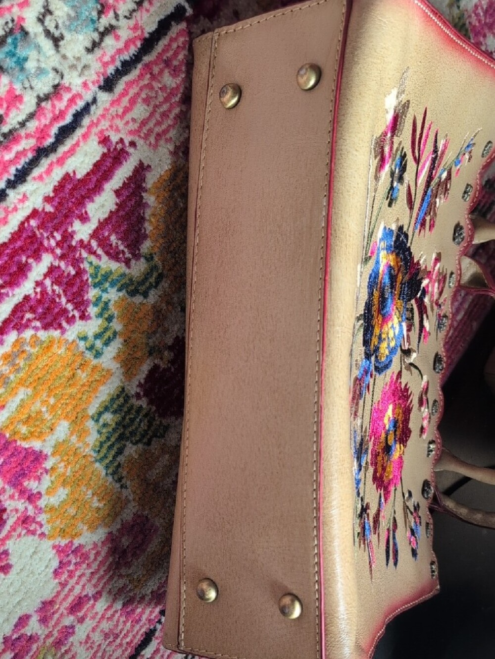 Patricia Nash Embroidered Prairie Rose Floral Satchel Bag in Beige and Pink - Picture 5 of 5